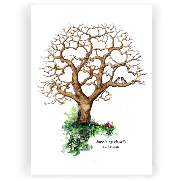 Fingeraftryktræ med et hjertetræ til bryllup og gæstebog –